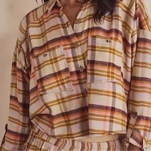Free People Intimately Wrapped in Flannel Cropped Top Size XS Brown/Pink
